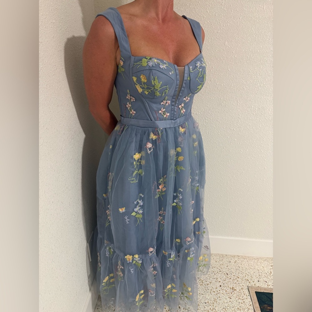 Floral Embroidered Blue Maxi Dress - Picture 5 of 9